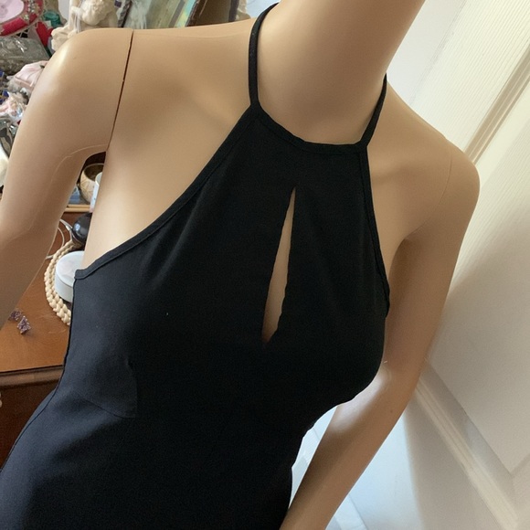 Vtg 90s black backless halter Empire stretch flare jumpsuit onesie pantsuit S M - Picture 13 of 13